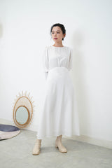 White elegant dress w/ long cuffs