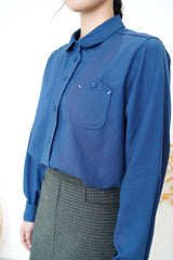 Cyan round collar shirt w/ detail pocket