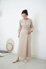 nude v neck overall w/ waist strings