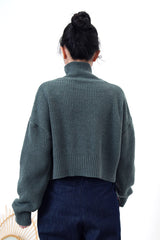 Deep green sweater in crop cut
