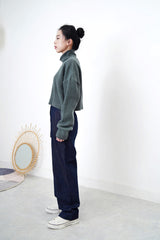 Deep green sweater in crop cut