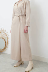 nude v neck overall w/ waist strings