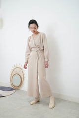 nude v neck overall w/ waist strings