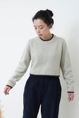 Grey green crop sweater w/ contrast fringe