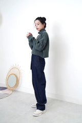Deep green sweater in crop cut