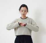 Grey green crop sweater w/ contrast fringe