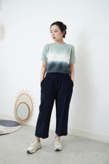 Navy corduroy trousers in pleats