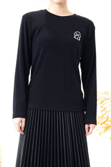 Black cotton top w/ puppy embroidery