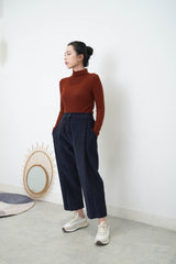 Navy corduroy trousers in pleats