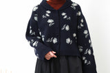 Navy floral wool cardigan in round collar