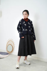Navy floral wool cardigan in round collar