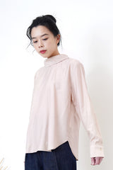 Dusty pink blouse in detail tie neck stand collar