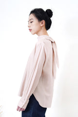 Dusty pink blouse in detail tie neck stand collar