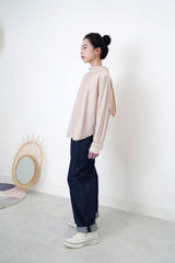 Dusty pink blouse in detail tie neck stand collar