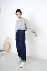Grey crop cut pullover in stepped hem