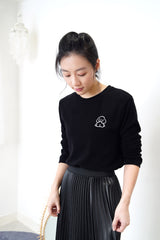 Black cotton top w/ puppy embroidery
