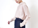 Dusty pink blouse in detail tie neck stand collar