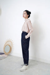 Dusty pink blouse in detail tie neck stand collar