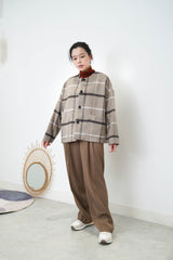 Beige check wool jacket
