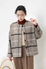 Beige check wool jacket