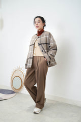 Beige check wool jacket