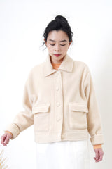 Cream fluffy pockets jacket