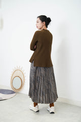 Brown stripe texture knit top in split hem