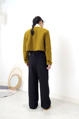 Mustard crop jacket in detail buttons