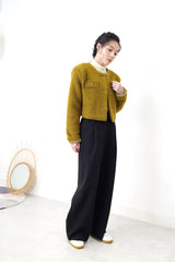 Mustard crop jacket in detail buttons