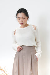 Beige bold pleats skirt