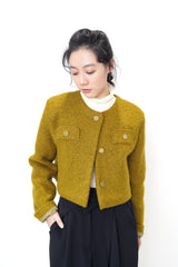 Mustard crop jacket in detail buttons