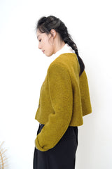 Mustard crop jacket in detail buttons