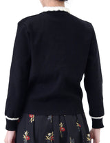 B/W stand collar sweater w/ lace cuff