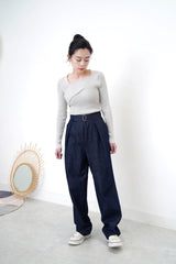 Grey knit top in overlay wrap style