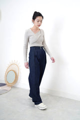 Grey knit top in overlay wrap style