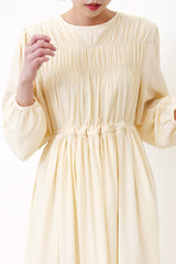 Cream tie waist dress in gather details