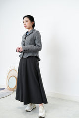 Grey U neck one piece in elegant cutting