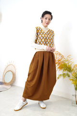 Brown pleats balloon skirt