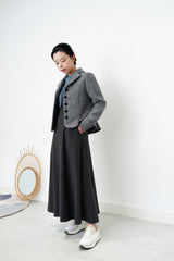 Grey blue satin shirt w/ neck straps