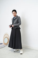 Grey U neck one piece in elegant cutting