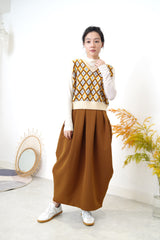 Brown pleats balloon skirt