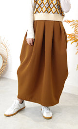 Brown pleats balloon skirt