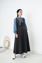 Grey U neck one piece in elegant cutting