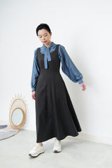 Grey blue satin shirt w/ neck straps