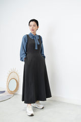 Grey blue satin shirt w/ neck straps