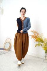 Patchwork contrast color wool cardigan