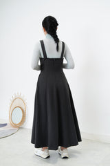 Grey U neck one piece in elegant cutting