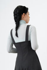 Grey U neck one piece in elegant cutting