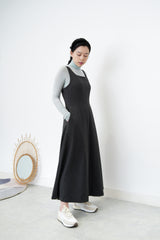 Grey U neck one piece in elegant cutting