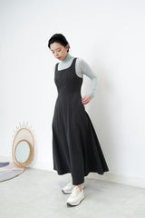 Grey U neck one piece in elegant cutting